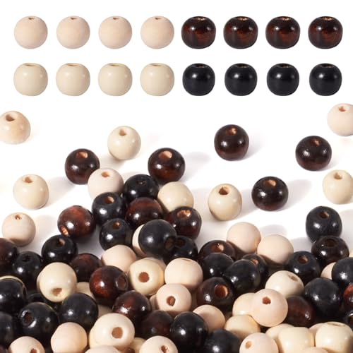 Elecrelive Runde Naturholzperlen, 12 mm, Braun, Weiß, Schwarz, Abstandshalter für Ostern, Armband, Gebet, Schmuck, Heimdekoration, 400 Stück von EEE ELECRELIVE