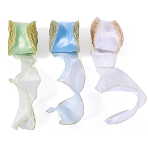 Elecrelive Schimmernde Ringelbänder, 16,2 m, schillerndes Chiffonband, 6,1 cm, goldfarbener Rand, Spitze, blau-grün, für Blumen, Blumenstrauß, Geschenkverpackung, Kostüm, DIY, Hochzeit, Handwerk Elecrelive Schimmernde Ringelbänder, 16,2 m, schillerndes Chiffonband, 6,1 cm, goldfarbener Rand, Spitze, blau-grün, für Blumen, Blumenstrauß, Geschenkverpackung, Kostüm, DIY, Hochzeit, Handwerk von EEE ELECRELIVE