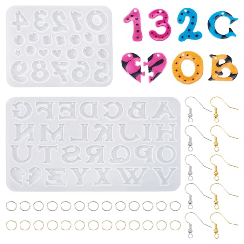 Elecrelive Silikon-Buchstabenformen, Zahlen, Alphabet, Harz, Schmuck, Epoxidharz, mit Ohrringhaken, für Ohrringe, Halsketten, Schlüsselanhänger, Dekoration, 2 Stück Elecrelive Silikon-Buchstabenformen, Zahlen, Alphabet, Harz, Schmuck, Epoxidharz, mit Ohrringhaken, für Ohrringe, Halsketten, Schlüsselanhänger, Dekoration, 2 Stück von EEE ELECRELIVE
