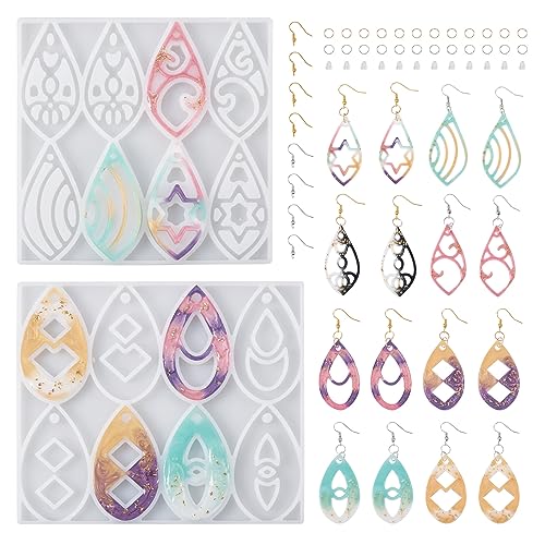 Elecrelive Silikonformen für Kunstharz-Schmuck-Set, Tropfenform, Ohrring-Anhänger, Epoxidharz-Ohrringformen mit Ohrringhaken, Biegeringe für Bastelarbeiten, Anhänger, Halsketten, Schlüsselanhänger, 2 Elecrelive Silikonformen für Kunstharz-Schmuck-Set, Tropfenform, Ohrring-Anhänger, Epoxidharz-Ohrringformen mit Ohrringhaken, Biegeringe für Bastelarbeiten, Anhänger, Halsketten, Schlüsselanhänger, 2 von EEE ELECRELIVE
