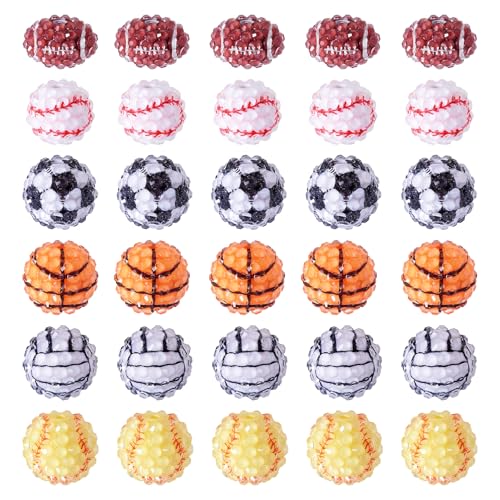 Elecrelive Sportkugelperlen, Harz, Strass, Discoperlen, Baseball, Rugby, Fußball, Volleyball, Diamant-Anhänger für DIY-Stifte, Armbänder, Halsketten, Schlüsselanhänger, Schmuckherstellung, 30 Stück Elecrelive Sportkugelperlen, Harz, Strass, Discoperlen, Baseball, Rugby, Fußball, Volleyball, Diamant-Anhänger für DIY-Stifte, Armbänder, Halsketten, Schlüsselanhänger, Schmuckherstellung, 30 Stück von EEE ELECRELIVE