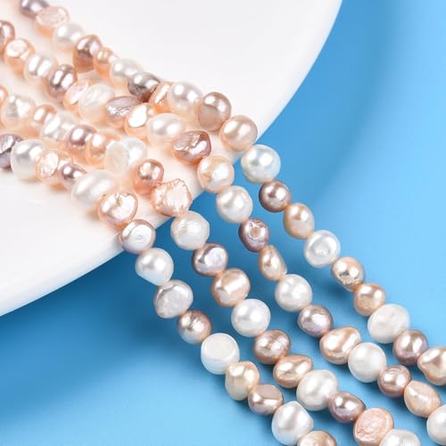 Elecrelive Süßwasserperlen für Schmuck, unregelmäßige Barockperlen, 5–8 mm, Rosa, Weiß, Lila, echter Edelstein für Ohrringe, Armbänder, Halsketten, Bastelarbeiten, 60 Stück von EEE ELECRELIVE