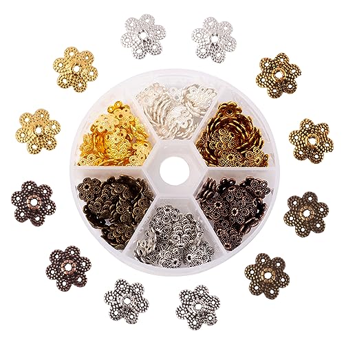 Elecrelive Tibetische Blumen-Perlenkappen aus Legierung, 6 Farben, hohle Metall-Abstandshalter, Abstandshalter, Perlen für Halsketten, Armbänder, Ohrringe, Schmuckzubehör, 180 Stück Elecrelive Tibetische Blumen-Perlenkappen aus Legierung, 6 Farben, hohle Metall-Abstandshalter, Abstandshalter, Perlen für Halsketten, Armbänder, Ohrringe, Schmuckzubehör, 180 Stück von EEE ELECRELIVE