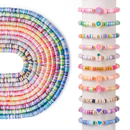 Elecrelive Tonperlen zur Herstellung von Armbändern, 6 mm Scheibe, flache, runde Abstandshalter, bunte Perlglanz-Heishi-Chips für Chocker, Halsketten, Ohrringe, DIY Handwerk von EEE ELECRELIVE