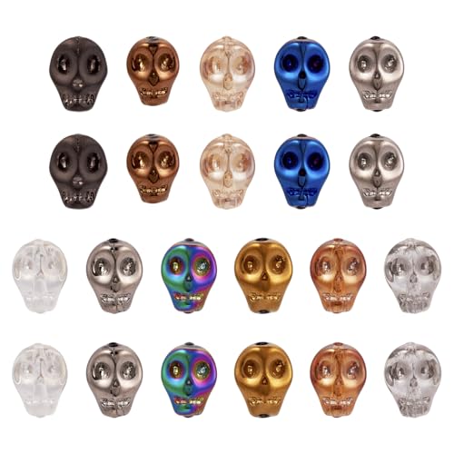 Elecrelive Totenkopf-Glasperlen, Halloween-Skelett-Kopf-Perlen, gemischte Farben, Gothic-Anhänger für Halsketten, Armbänder, Ohrringe, Schmuckherstellung, 40 Stück von EEE ELECRELIVE