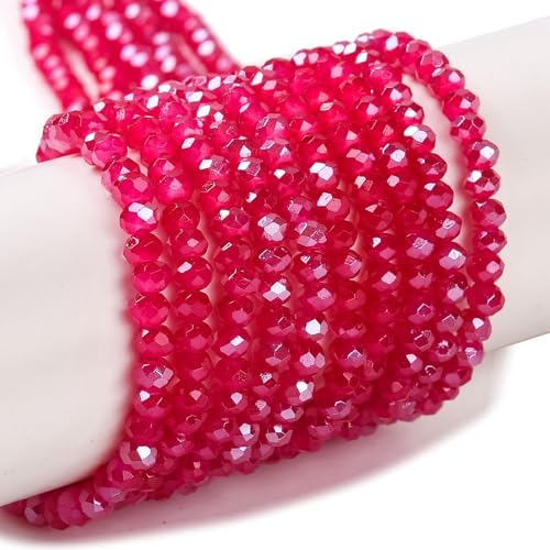 Elecrelive facettierte Glasperlen für Schmuckherstellung, 3 mm, Rondelle-Kristallperlen, Fuchsia, gebackene Farbe, Glas-Abstandshalter für DIY-Armbänder, Halsketten, Ohrringe, Schlüsselanhänger von EEE ELECRELIVE
