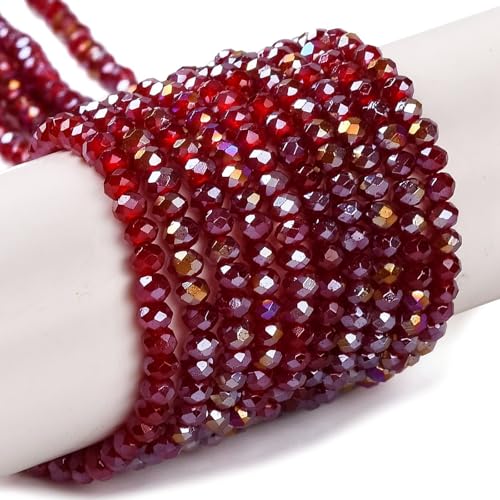 Elecrelive facettierte Glasperlen für Schmuckherstellung, 3 mm, Rondelle-Kristallperlen, dunkelrot, gebackene Farbe, Glas-Abstandshalter für DIY-Armbänder, Halsketten, Ohrringe, Schlüsselanhänger von EEE ELECRELIVE
