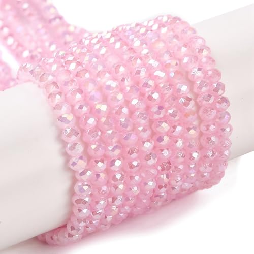 Elecrelive facettierte Glasperlen für Schmuckherstellung, 3 mm, pinke Rondelle, Kristallperlen, gebackene Farbe, Glas-Abstandshalter für DIY-Armbänder, Halsketten, Ohrringe, Schlüsselanhänger, Zubehör von EEE ELECRELIVE