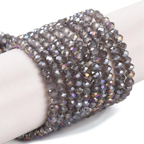 Elecrelive facettierte Glasperlen zur Schmuckherstellung, 3 mm große Rondelle-Kristallperlen, grau eingebrannte Farbe, Glas-Abstandshalter für DIY-Armbänder, Halsketten, Ohrringe, Schlüsselanhänger von EEE ELECRELIVE