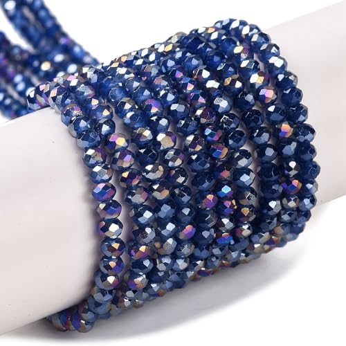 Elecrelive facettierte Rondelle-Glasperlen, 4 mm, Briolette-Kristallperlen, königsblau, gebackene Farbe, Glas-Abstandshalter für DIY-Armbänder, Halsketten, Ohrringe, Schlüsselanhänger, Zubehör, 20 von EEE ELECRELIVE