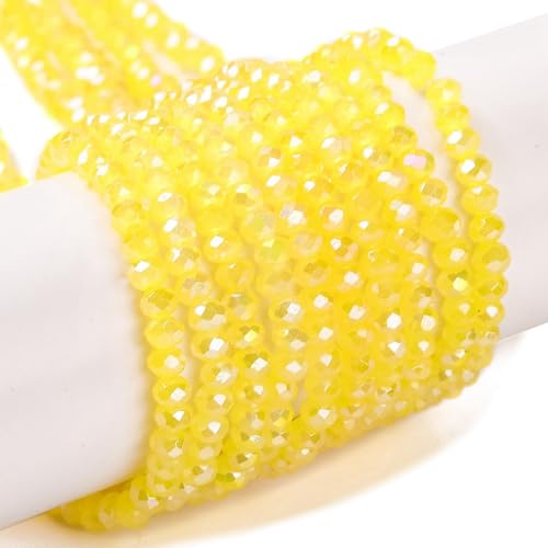 Elecrelive facettierte Rondelle-Glasperlen, 4 mm, Briolette-gelbe Kristallperlen, gebackene Farbe, Glas-Abstandshalter für DIY-Armbänder, Halsketten, Ohrringe, Schlüsselanhänger, Zubehör, 20 Stränge von EEE ELECRELIVE