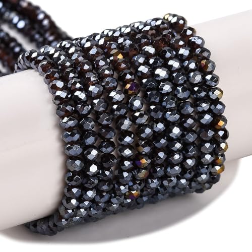 Elecrelive facettierte schwarze Glasperlen für Schmuckherstellung, 3 mm Rondelle-Kristallperlen, gebackene Farbe, Glas-Abstandshalter für DIY-Armbänder, Halsketten, Ohrringe, Schlüsselanhänger von EEE ELECRELIVE