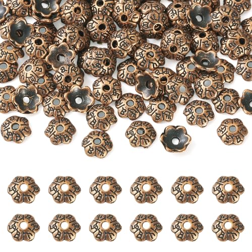 Elecrelive tibetische Blumen-Perlenkappen aus Legierung, hohle Armband-Endkappen, Abstandshalter, Perlen, Rot, Kupfer, 6 x 2 mm, für Halsketten, Armbänder, Ohrringe, Schmuckzubehör, 100 Stück Elecrelive tibetische Blumen-Perlenkappen aus Legierung, hohle Armband-Endkappen, Abstandshalter, Perlen, Rot, Kupfer, 6 x 2 mm, für Halsketten, Armbänder, Ohrringe, Schmuckzubehör, 100 Stück von EEE ELECRELIVE