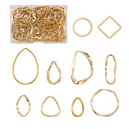 Goldene Hohlrahmen-Anhänger, gedrehte Verbindungsringe, 10 Stile, offene Lünette, Charm-Verbinder, Ohrring-Perlen-Creolen für Ohrringe, Armbänder, Halsketten, Makramee-Herstellung, 60 Stück Goldene Hohlrahmen-Anhänger, gedrehte Verbindungsringe, 10 Stile, offene Lünette, Charm-Verbinder, Ohrring-Perlen-Creolen für Ohrringe, Armbänder, Halsketten, Makramee-Herstellung, 60 Stück von EEE ELECRELIVE