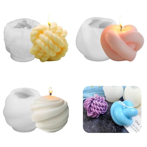 Silikon Kerzenformen,3 PCS Garn Ball und Knoten Silikon gießformen Set,3D Knoten Harz Gießform für Kerzenform Kerze machen,DIY Home Dekoration von EEEKit