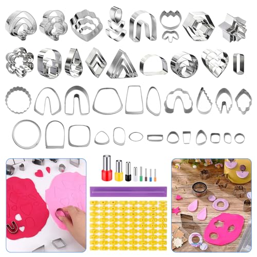 EEEKit Modelliermassen-Ausstecher, 67 Formen, Edelstahl-Tonschneider, Werkzeug-Set für Ohrring-Schmuckherstellung, Kuchen-Ausstechformen, 76 Stück von EEEKit
