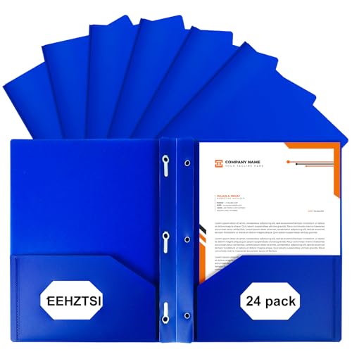 EEHZTSI Kunststoff-Ordner mit Taschen und Zinken, 2 Taschen mit 3 Verschlüssen, für 21,6 x 27,9 cm, für Schule, Büro, Zuhause, Blau, 24 Stück von EEHZTSI
