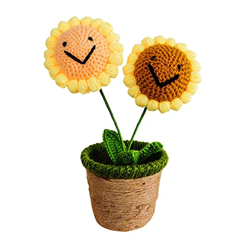 EESLL Künstliche gestrickte Wollblumen, beflockte Sonnenblumenbündel, Woll-Häkelblumen, Sonnenblumen, künstliche Blumen mit Töpfen für Zimmer, Heimdekoration von yaco