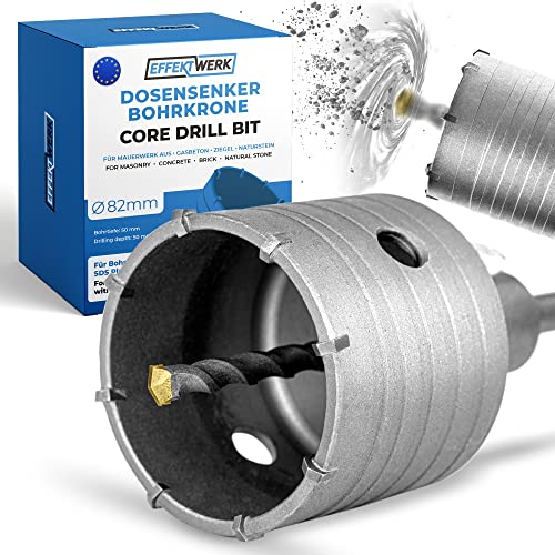 Effektwerk Kernbohrer 82 mm, Lochsägen-Set für Beton, Ziegel und Steinmauerwerk, kreisförmiger Hohlbohrer mit Hartmetall-Zentrierbohrer und SDS-Plus-Schaft Effektwerk Kernbohrer 82 mm, Lochsägen-Set für Beton, Ziegel und Steinmauerwerk, kreisförmiger Hohlbohrer mit Hartmetall-Zentrierbohrer und SDS-Plus-Schaft von EFFEKTWERK