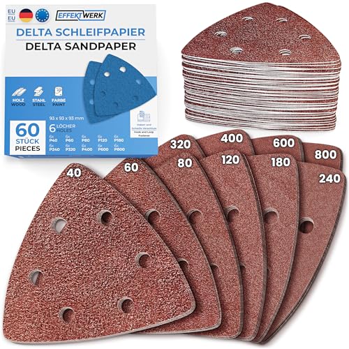 EffektWerk Delta-Schleifpapiere (60er-Pack, 6 Löcher), 93 x 93 x 93 mm dreieckige Schleifpads für Mausschleifer, mehrere Körnungen (40, 60, 80, 120, 180, 240) EffektWerk Delta-Schleifpapiere (60er-Pack, 6 Löcher), 93 x 93 x 93 mm dreieckige Schleifpads für Mausschleifer, mehrere Körnungen (40, 60, 80, 120, 180, 240) von EFFEKTWERK
