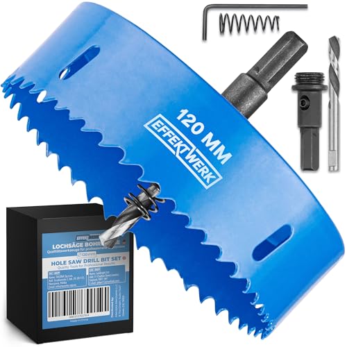 EffektWerk - Lochsägen-Bohrer - 120 mm - Inklusive Zentrierbohrer, Inbusschlüssel und Bohradapter - Perfekt für Weichholz und PVC EffektWerk - Lochsägen-Bohrer - 120 mm - Inklusive Zentrierbohrer, Inbusschlüssel und Bohradapter - Perfekt für Weichholz und PVC von EFFEKTWERK
