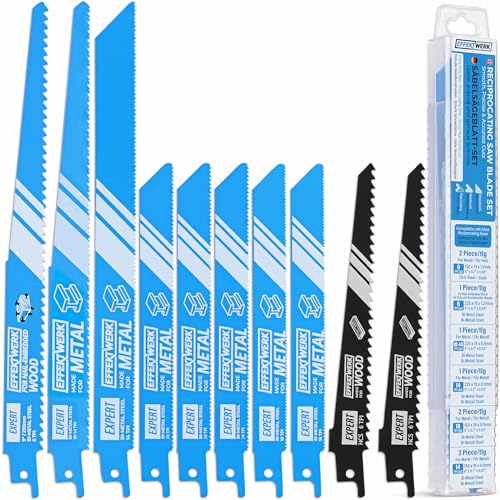 EffektWerk – Säbelsägeblatt-Set – 10 Stück – Hochleistungs-HSC-Stahl-Säbelsägeblätter für Holz, Metall und Kunststoff – 6/10/14/18 TPI (Zähne pro Zoll) von EFFEKTWERK