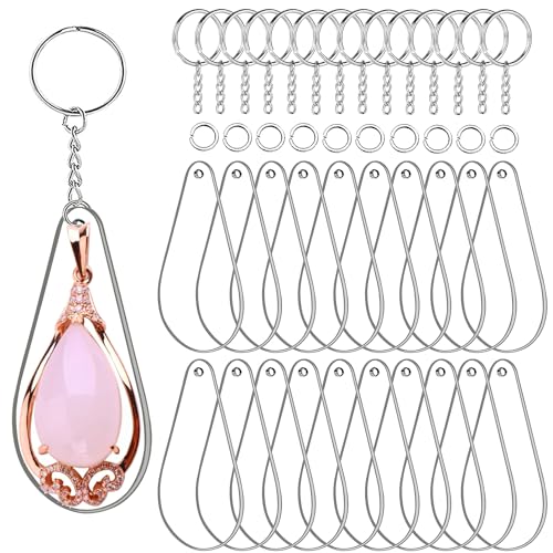 90-teiliges Acryl-Rohling-Schlüsselanhänger-Set, inklusive 30 Stück tropfenförmigen Acrylplatten, 30 Schlüsselanhänger-Ringen und 30 Biegeringe für Cricut-Vinyl-Ornament-Rohlinge von EFFIET