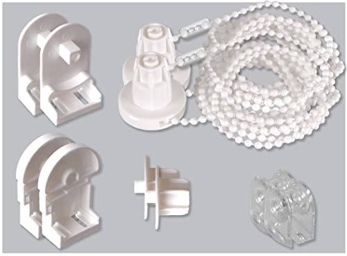 EFIXS 2er Set Montageset/Reparaturset für Rollos mit 25 mm Rollowelle - mit PVC-Träger - incl. Halter/Halterung, Kettenzug, Kettenlänge ca. 120 cm (Umlauf der Rollokette: 240 cm)- Farbe: weiß von EFIXS