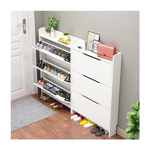 Schuhschrank Holz,Schuhregal Schmal,Shoe Cabinet,Schuhkommode,Schuhaufbewahrung,Platzsparend Schuh-Organizer,Schuhorganizer,Kippeimer Schuhschrank,für Kleine Räume,Flurschrank,Eingangsbereich ( Color von EFLAL
