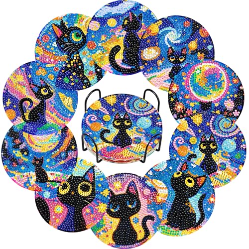 10 Stück Diamond Painting untersetzer with Holder,Katze Diamant Malerei Untersetzer mit Halter,Diamond Painting zum Basteln,für Anfänger,Geburtstagsgeschenk für Erwachsene&Kinder von EFNHJF5