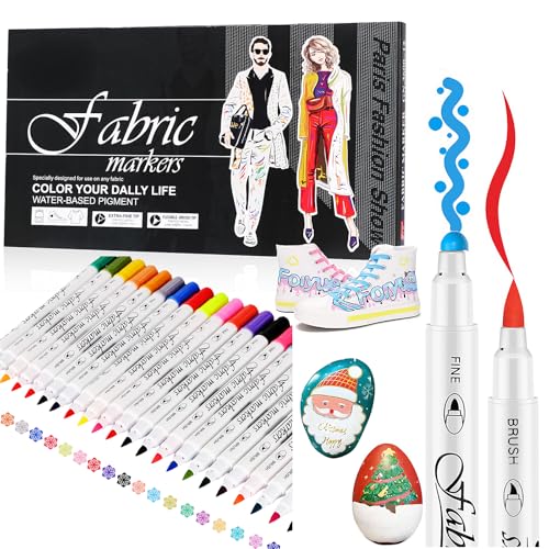 EFNHJF5 24 Farben Textilstifte Waschmaschinenfest,Textilmalstifte,Dual-Tip-Textilmarke Stoffmalstifte waschfest,Textilfarbe für T-Shirts Stoffmalstifte und stofftaschen zum bemalen EFNHJF5 24 Farben Textilstifte Waschmaschinenfest,Textilmalstifte,Dual-Tip-Textilmarke Stoffmalstifte waschfest,Textilfarbe für T-Shirts Stoffmalstifte und stofftaschen zum bemalen von EFNHJF5