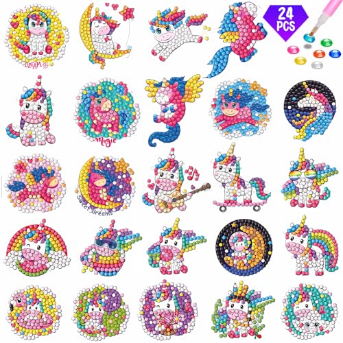 EFNHJF5 24 Stück Diamond Painting Kinder, Diamond Painting Einhorn,Diamond Painting Sticker,Einhorn sticker，Kleinkinder Farbaufkleber Ab 4 5 6 7 8 9 10 Jahre Mädchen von EFNHJF5