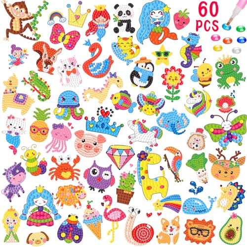 60 Stück Diamond Painting Kinder Tiere, Diamond Painting Aufkleber, Bastelset Mädchen 5 6 7 8 9 10 11 12 Jahre,Bastelset Kinder Spielzeug ab 5-12 Jahre,Geburtstagsgeschenk für Jungen und Mädchen von EFNHJF5