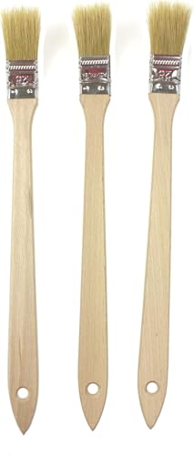 EFO Heizkörperpinsel Set 3 Stück 25 mm | Malerpinsel mit langem Holzstiel für schwer zugängliche Stellen | Fassadenpinsel mit schrägem Kopf für präzises Streichen | Maler Pinsel | Borstenmischung von EFO