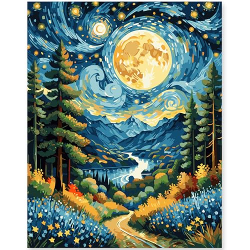 EFOTIML Malen-nach-Zahlen-Set für Erwachsene, Anfänger und Kinder im Alter von 8–12 Jahren, 1 Stück, 40,6 x 50,8 cm, Leinwand für Malsets für Erwachsene, in bunter Box (ohne Rahmen), Berge, Flüsse und von EFOTIML