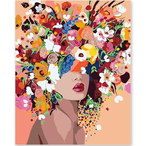 EFOTIML Malerei nach Zahlen Kit für Erwachsene Anfänger & Kinder Alter 8-12, 1pcs 16x20 Leinwand für Malerei Kits für Erwachsene in bunten Box (Frameless) - Mädchen Blumen von EFOTIML
