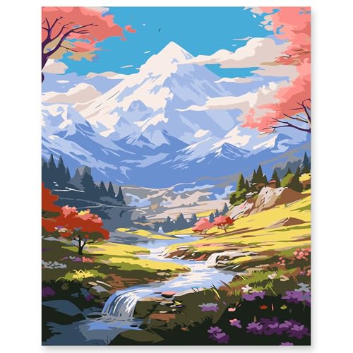 EFOTIML Malen-nach-Zahlen-Set für Erwachsene, Anfänger und Kinder im Alter von 8–12 Jahren, 1 Stück, 40,6 x 50,8 cm, Leinwand für Malsets für Erwachsene, in bunter Box (ohne Rahmen), Schneeberge und von EFOTIML