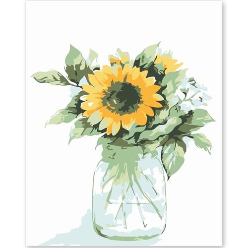 EFOTIML Malerei nach Zahlen Kit für Erwachsene Anfänger & Kinder Alter 8-12, 1pcs 16x20 Leinwand für Malerei Kits für Erwachsene in bunter Box (Frameless) - Sonnenblume von EFOTIML