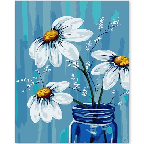 EFOTIML Malerei nach Zahlen Kit für Erwachsene Anfänger & Kinder Alter 8-12, 1pcs 16x20 Leinwand für Malerei Kits für Erwachsene in bunten Box (Frameless) - weiße Blumen von EFOTIML