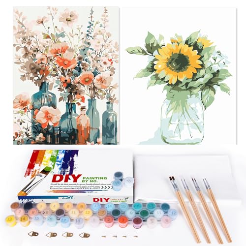 EFOTIML Malen-nach-Zahlen-Set für Erwachsene, Anfänger und Kinder im Alter von 8–12 Jahren, 40,6 x 50,8 cm, Leinwand für Malsets für Erwachsene, in bunter Box (ohne Rahmen), Sonnenblume und von EFOTIML