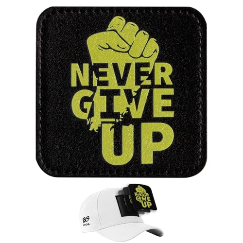 EG BROS Klett-Patch für Caps – Motiv: Never Give Up Gelb – austauschbares Logo – kompatibel mit Basecap & Trucker Cap – zum Sammeln & Individualisieren – starker Klettverschluss – langlebig von EG BROS