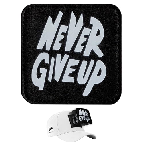 EG BROS Klett-Patch für Caps – Motiv: Never Give Up Weiß – austauschbares Logo – kompatibel mit Basecap & Trucker Cap – zum Sammeln & Individualisieren – starker Klettverschluss – langlebig von EG BROS