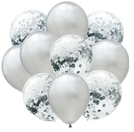 10 Stück Luftballon weiß - silber - Konfetti von EGB