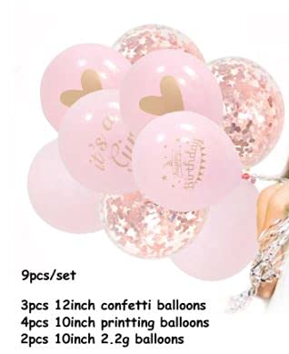 9 Stk. Luftballon Konfetti für Geburtstag 30 cm rosa Mädchen von EGB