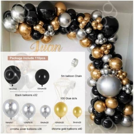 Luftballon Girlande schwarz, silber und gold 101 teilig von EGB