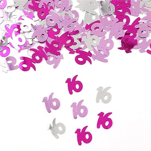 Partydekorationen 15g Digitals Figuren 16 18 30 40 50 60 Konfetti Happy Birthday Party Zahlen Tischstreuungen Dekorationen Streuen Metallic (Farbe: 16 rosa, Größe: 15 g) von EGGPOD