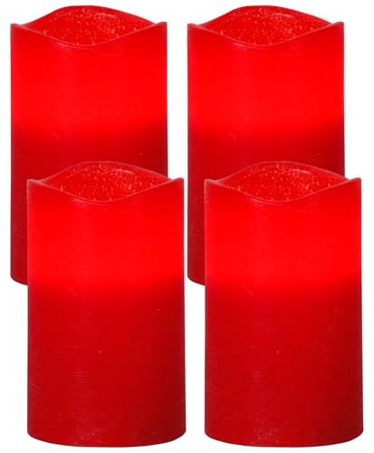EGLO LED Kerzen May, Set aus 4 Stumpenkerze, Dauerkerze aus Wachs, Kunststoff in rot, warmweiß von EGLO