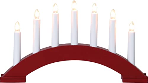 EGLO Lichterbogen Weihnachten mit 7 Kerzen, Fensterleuchter gebogen aus Holz in Rot, Schwibbogen mit Kabel, Weihnachtsbeleuchtung Fenster, E10 Fassung, warmweiß von EGLO