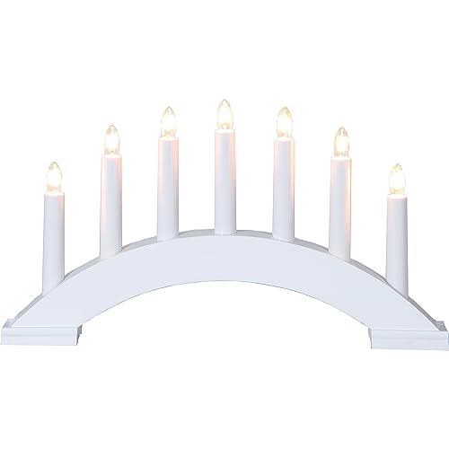 EGLO Lichterbogen Weihnachten mit 7 Kerzen, Fensterleuchter gebogen aus Holz in Weiß, Schwibbogen mit Kabel, Weihnachtsbeleuchtung Fenster, E10 Fassung, warmweiß von EGLO