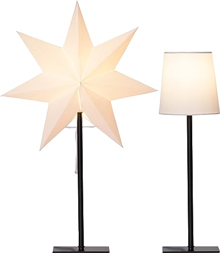 EGLO Tischlampe mit Wechselschirm, 3D Papierstern Weihnachten oder runder Lampenschirm in Weiß, Dekostern Tischleuchte mit Kabelschalter, E14, Höhe 55 cm von EGLO